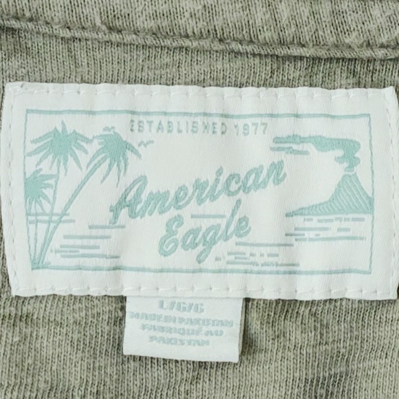American Eagle Mens Large Green Tropical Palm Tree Short Sleeve Button - Picture 3 of 10